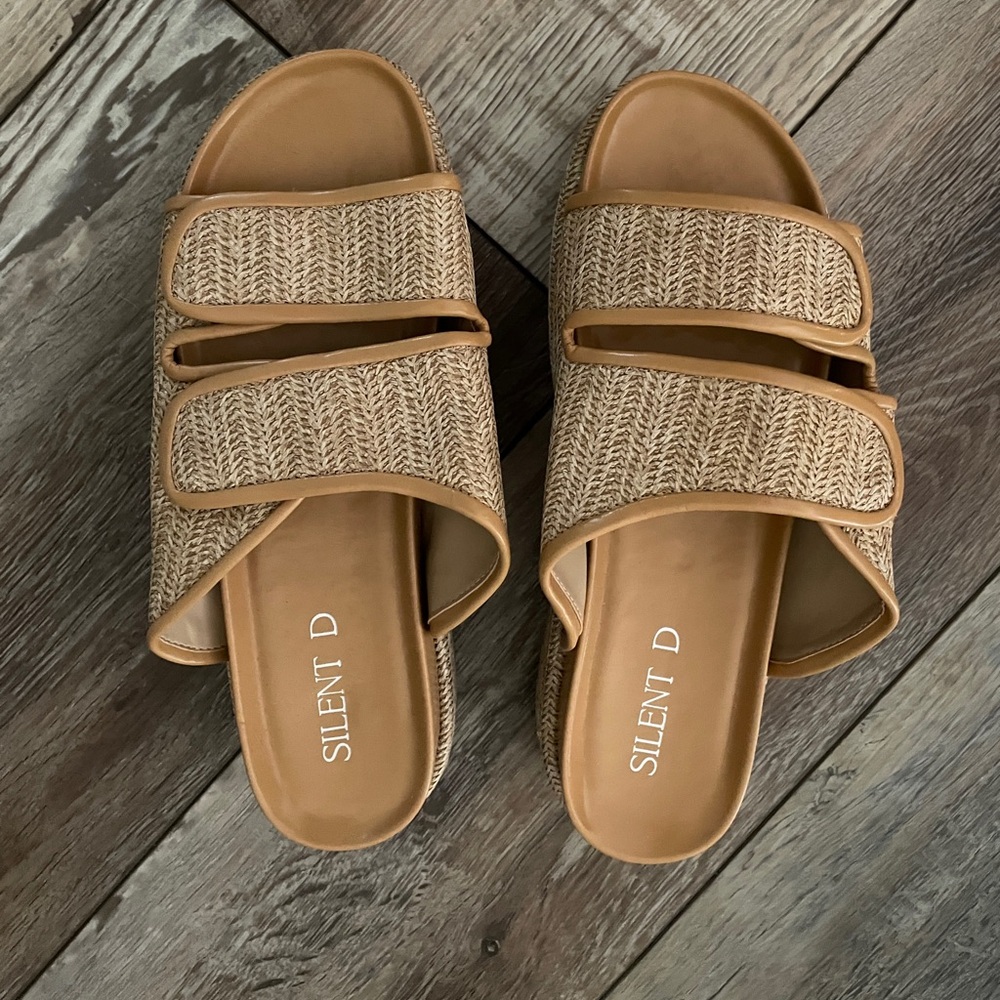 NWOT Silent D Platform Raffia Slide On Sandals - Picture 2 of 6